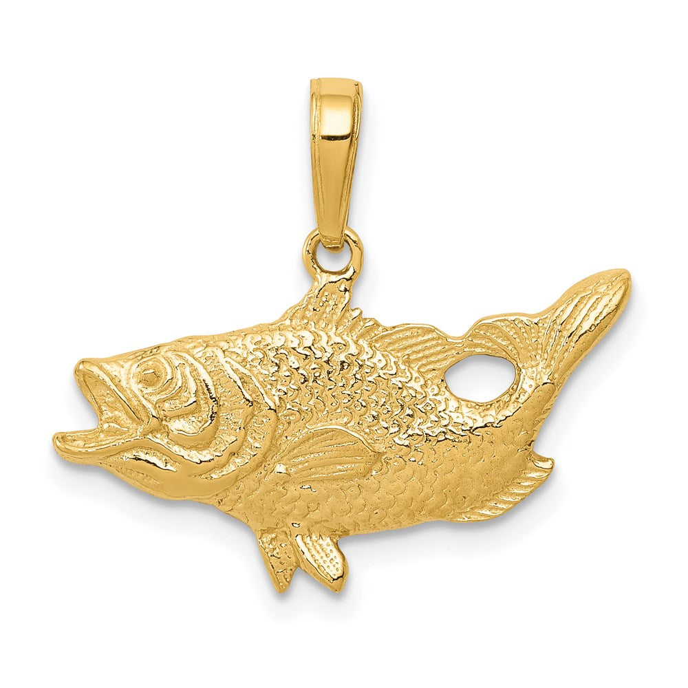 14k Yellow Gold 22 mm Open Mouthed Bass Fish Pendant (1.66 grams)
