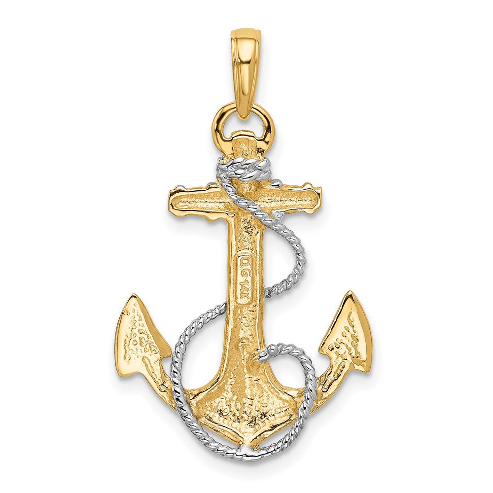 14k Yellow & Rhodium 20 mm Anchor W/Rope Pendant (2.38 grams)