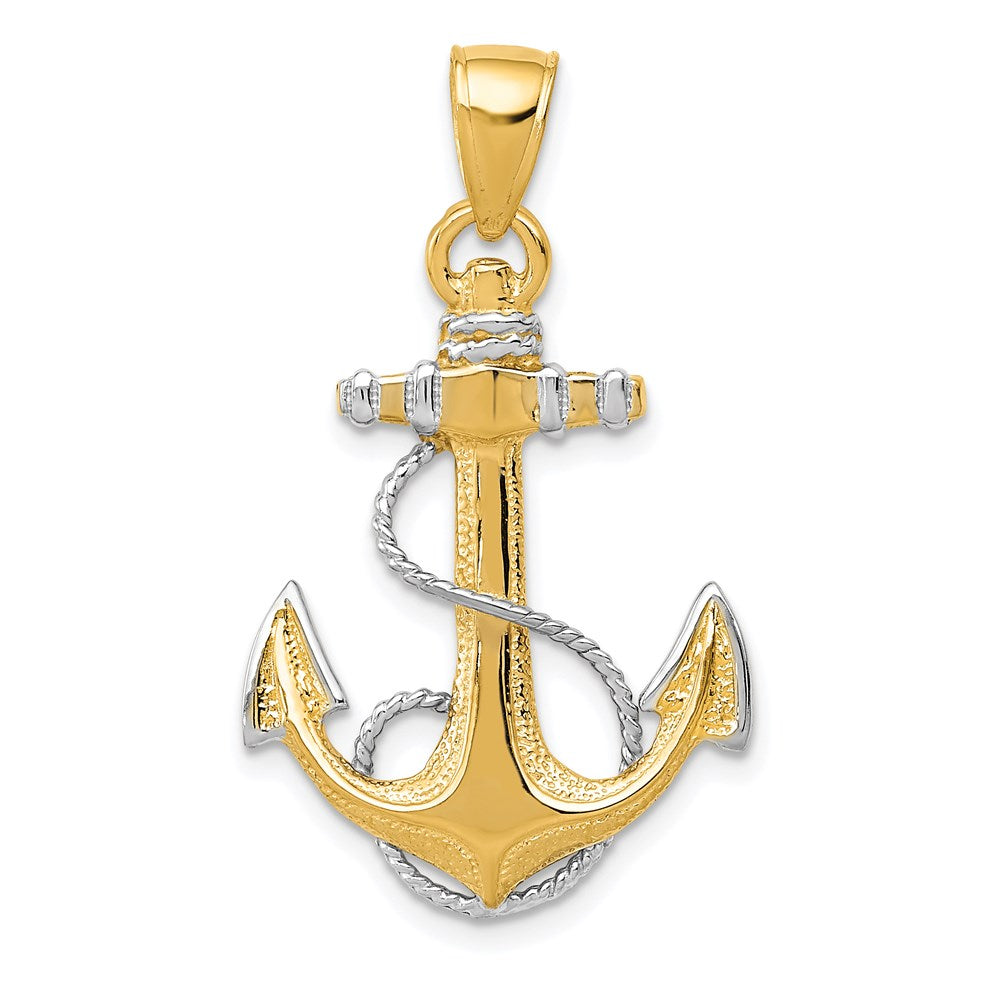 14k Yellow & Rhodium 20 mm Anchor W/Rope Pendant (2.38 grams)