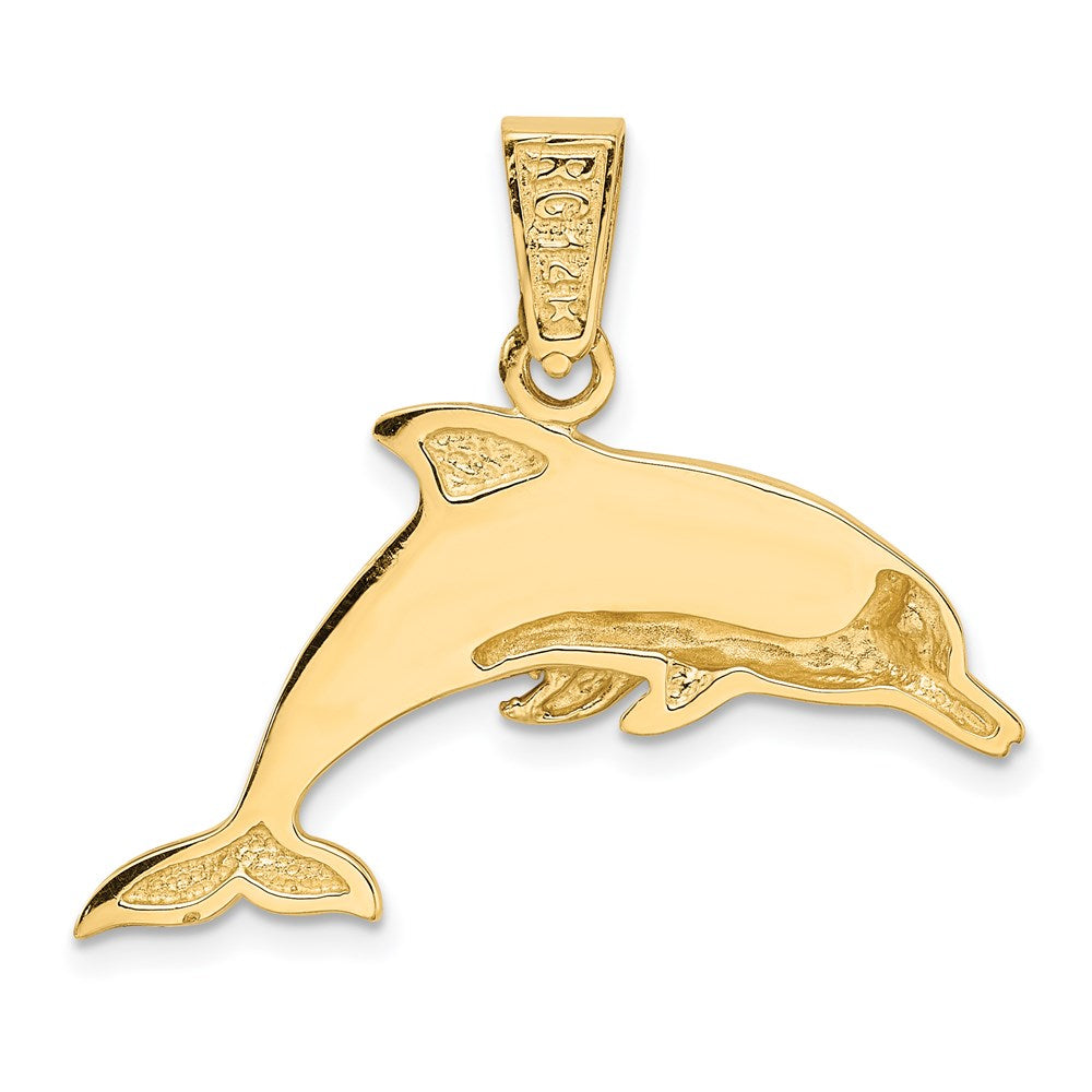 14k Yellow Gold 32 mm Lab Created Opal Dolphin Pendant (3.55 grams)