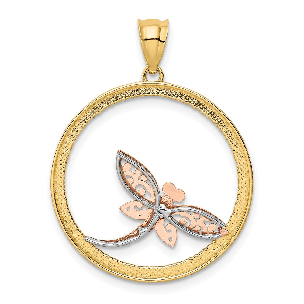 14k Two-tone 24 mm Dragonfly Pendant (1.85 grams)