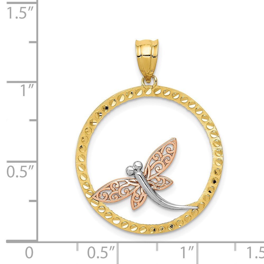14k Two-tone 24 mm Dragonfly Pendant (1.85 grams)
