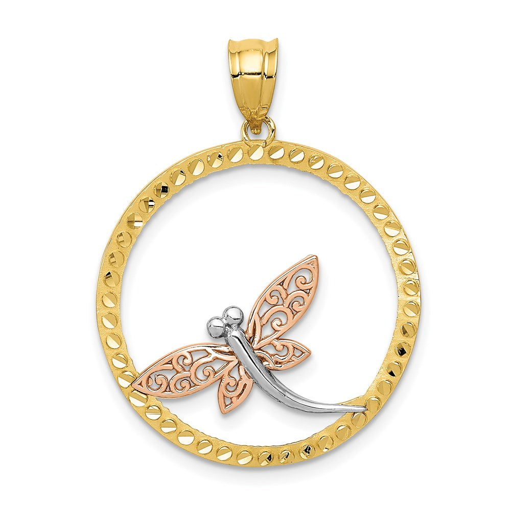 14k Two-tone 24 mm Dragonfly Pendant (1.85 grams)