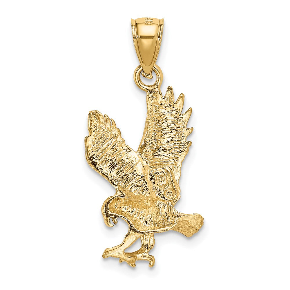 14k Yellow Gold 14 mm Satin Diamond-cut Eagle Pendant (1.71 grams)