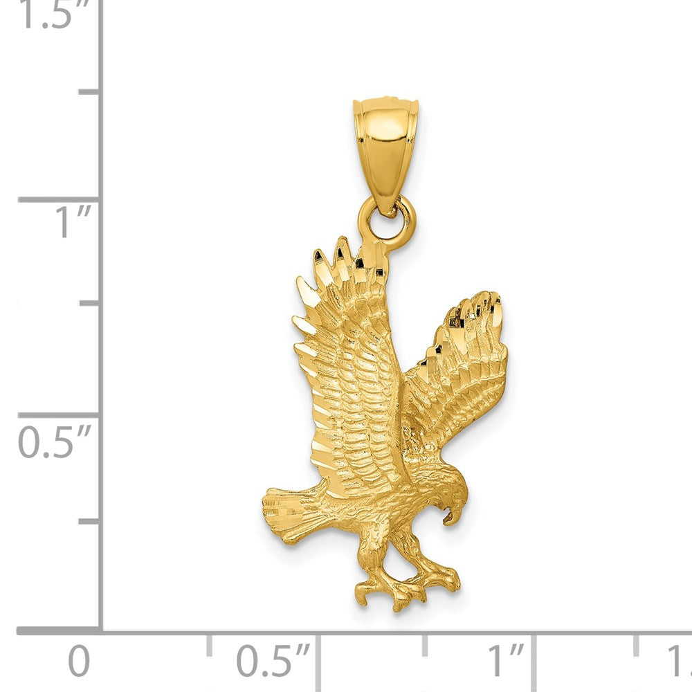 14k Yellow Gold 14 mm Satin Diamond-cut Eagle Pendant (1.71 grams)
