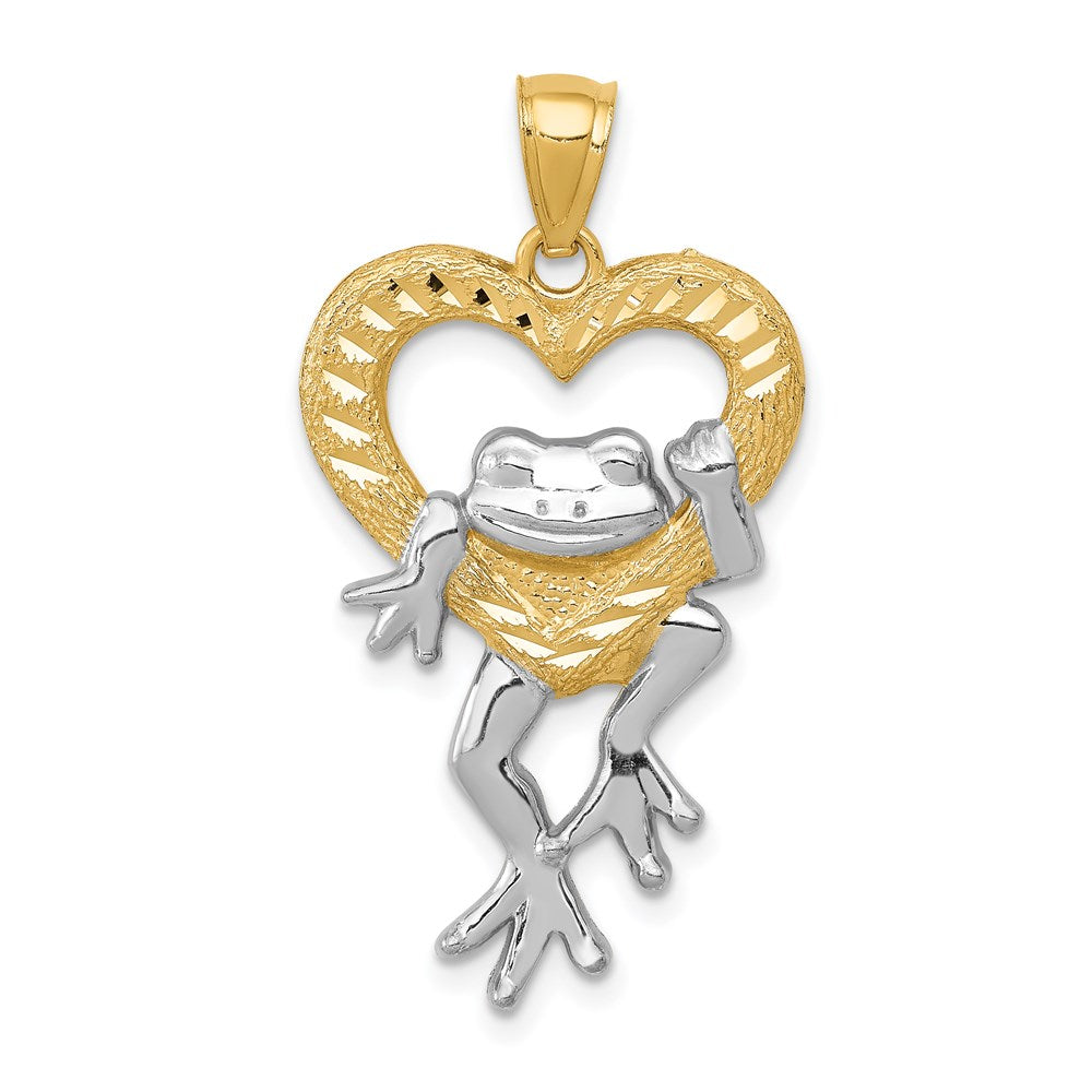 14k Yellow & Rhodium 18 mm D/C Frog in Heart Pendant (1.64 grams)