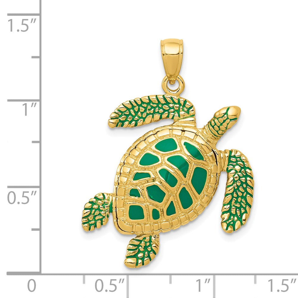 14k Yellow Gold 24 mm 3-D Enameled Sea Turtle Pendant (7.61 grams)