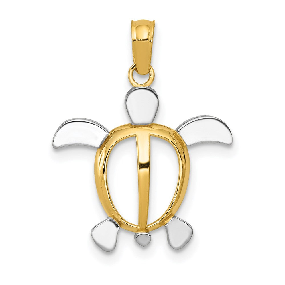 14k Yellow & Rhodium 16.5 mm Sea Turtle Pendant (0.78 grams)