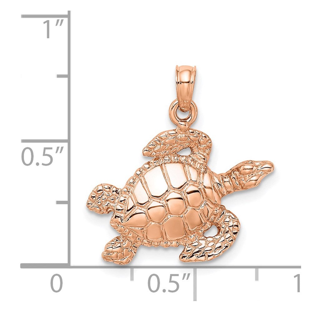 14k Rose Gold 19.8 mm Textured Sea Turtle Charm (2.11 grams)
