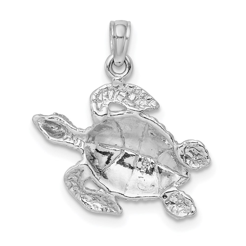 14k White Gold 20.15 mm Textured Sea Turtle Charm (2.19 grams)