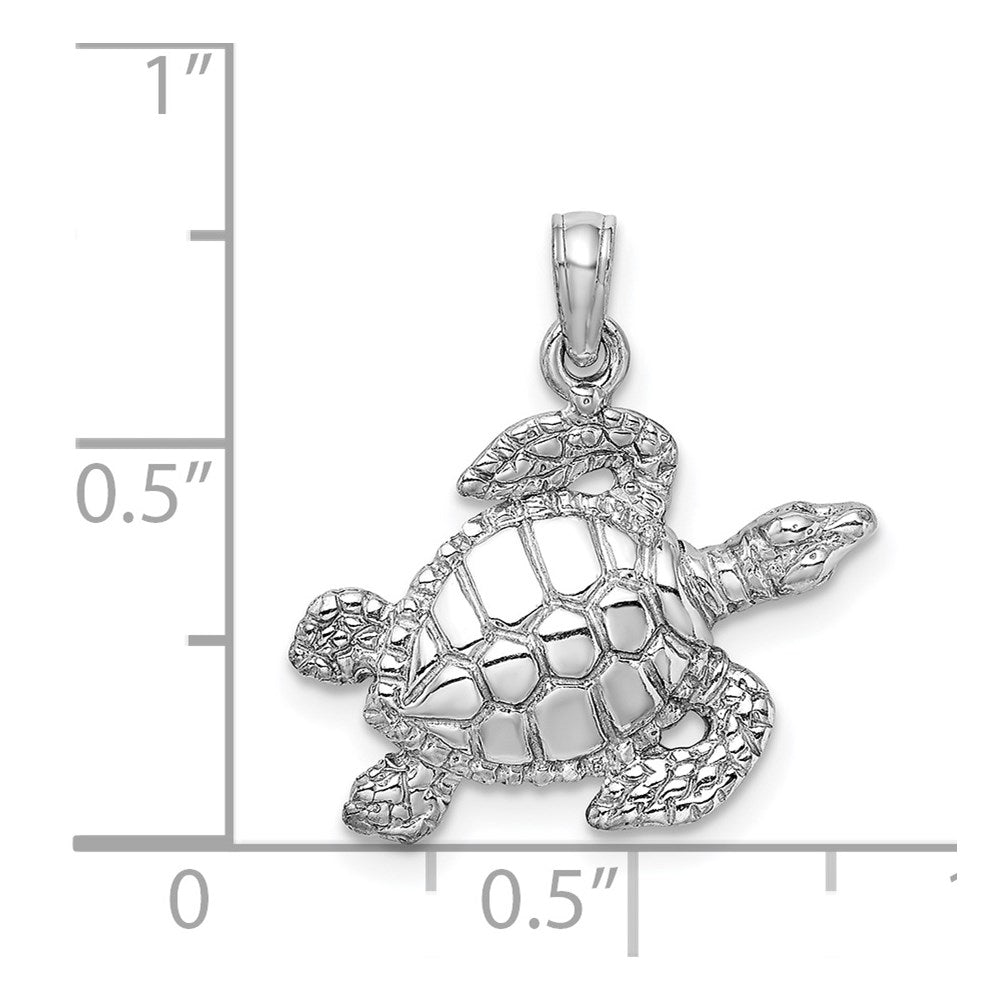 14k White Gold 20.15 mm Textured Sea Turtle Charm (2.19 grams)