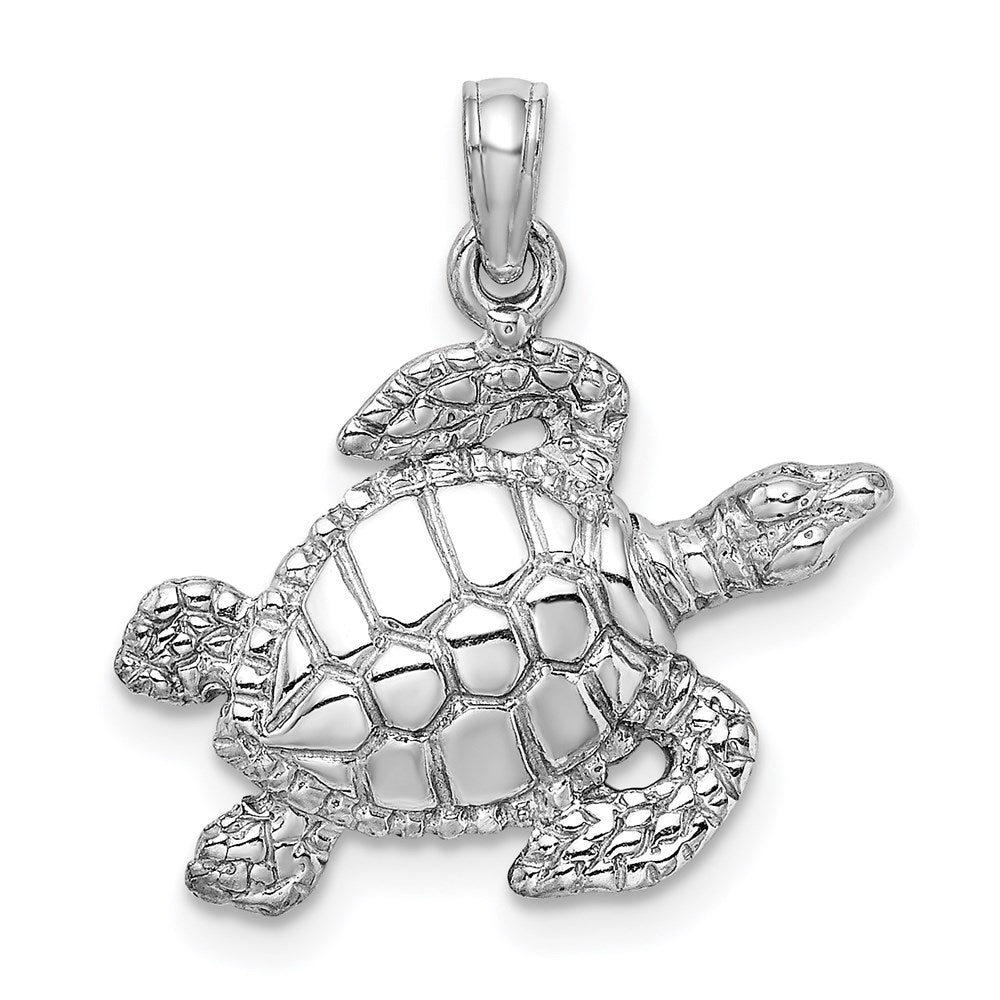 14k White Gold 20.15 mm Textured Sea Turtle Charm (2.19 grams)