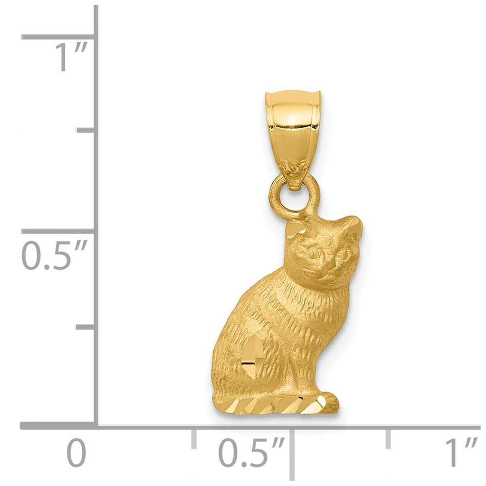 14k Yellow Gold 10 mm Diamond-cut Cat Pendant (1.43 grams)
