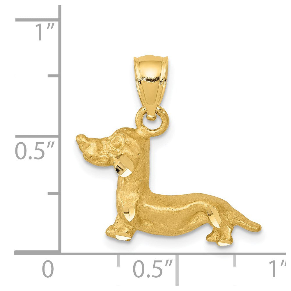 14k Yellow Gold 20 mm Diamond-cut Dachshund Pendant (1.69 grams)