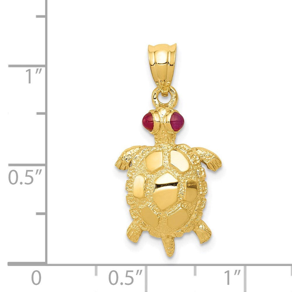 14k Yellow Gold 14 mm Turtle with Ruby Eyes Pendant (2.14 grams)