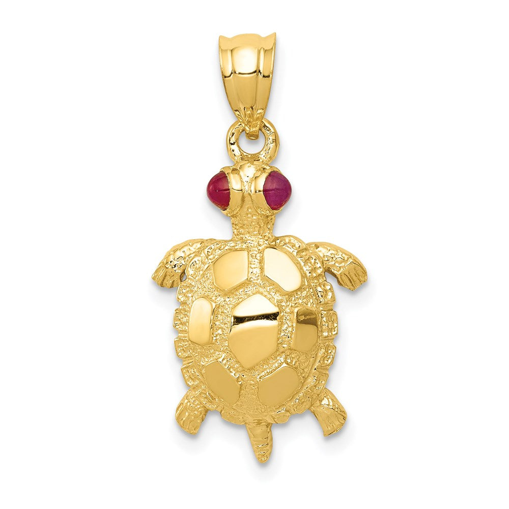 14k Yellow Gold 14 mm Turtle with Ruby Eyes Pendant (2.14 grams)