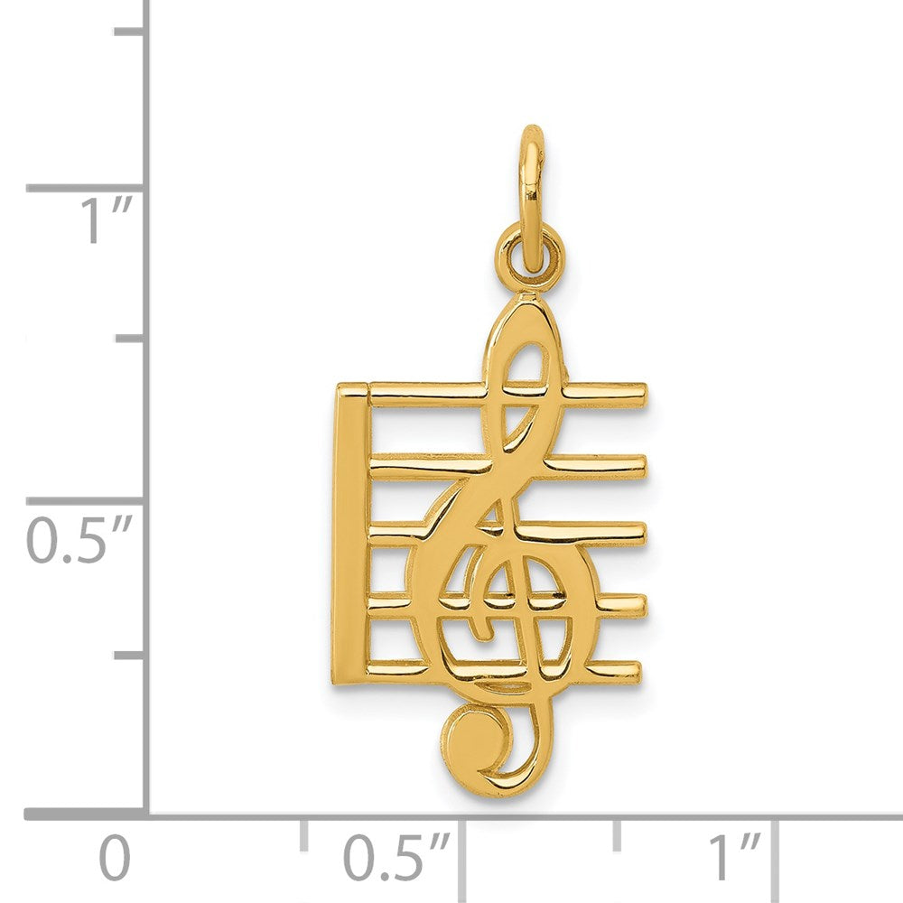 14k Yellow Gold 12 mm Musical Staff Charm (0.96 grams)