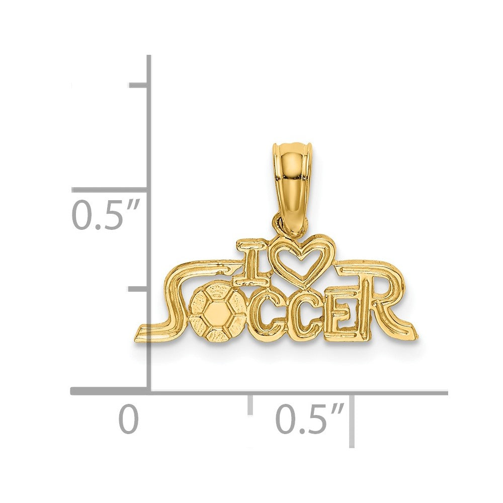 14k Yellow Gold 16 mm I HEART SOCCER Charm (0.56 grams)