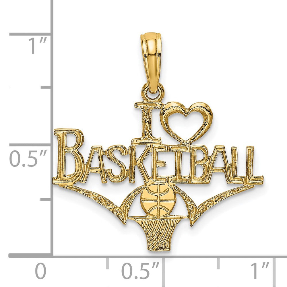 14k Yellow Gold 22.5 mm I HEART BASKETBALL w/Ball and Net Charm (0.98 grams)