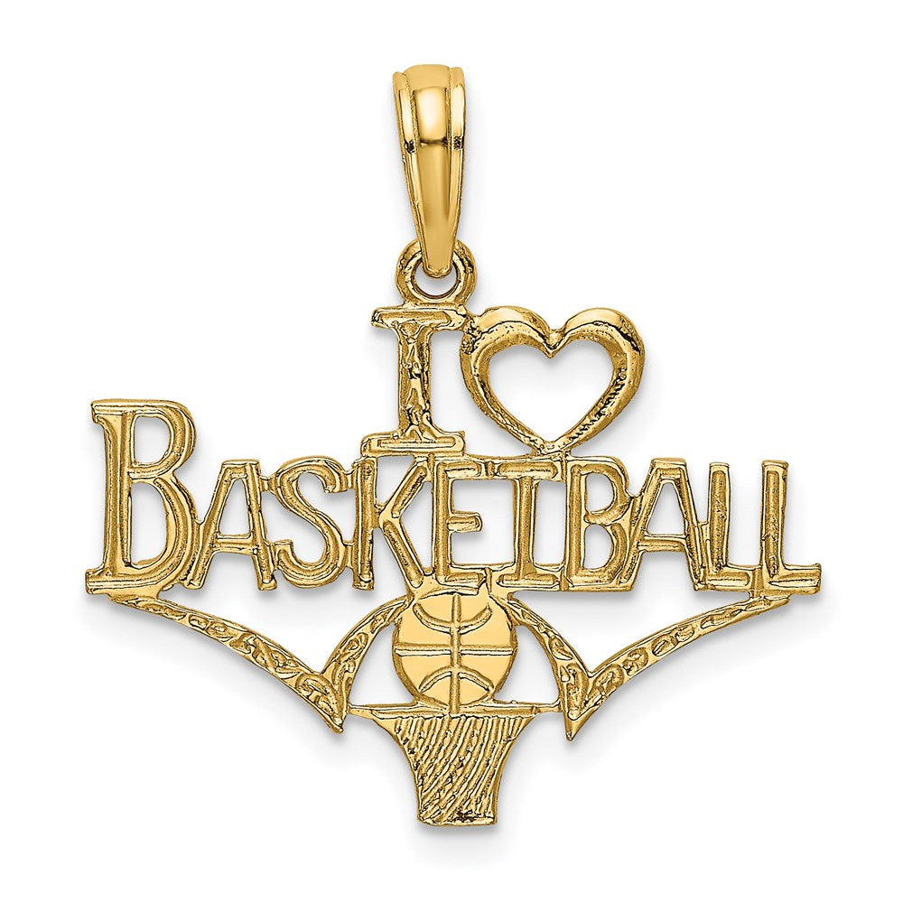 14k Yellow Gold 22.5 mm I HEART BASKETBALL w/Ball and Net Charm (0.98 grams)