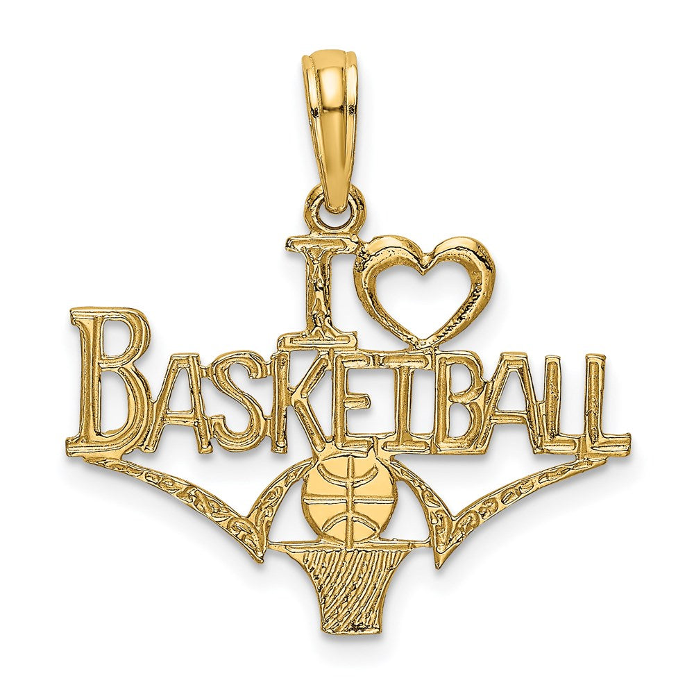 14k Yellow Gold 22.5 mm I HEART BASKETBALL w/Ball and Net Charm