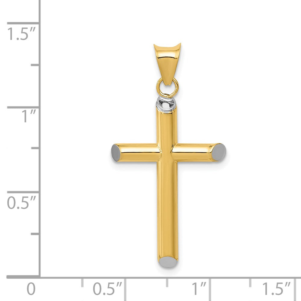 14k Yellow & Rhodium 16 mm 3-D Hollow Cross Pendant (1.09 grams)