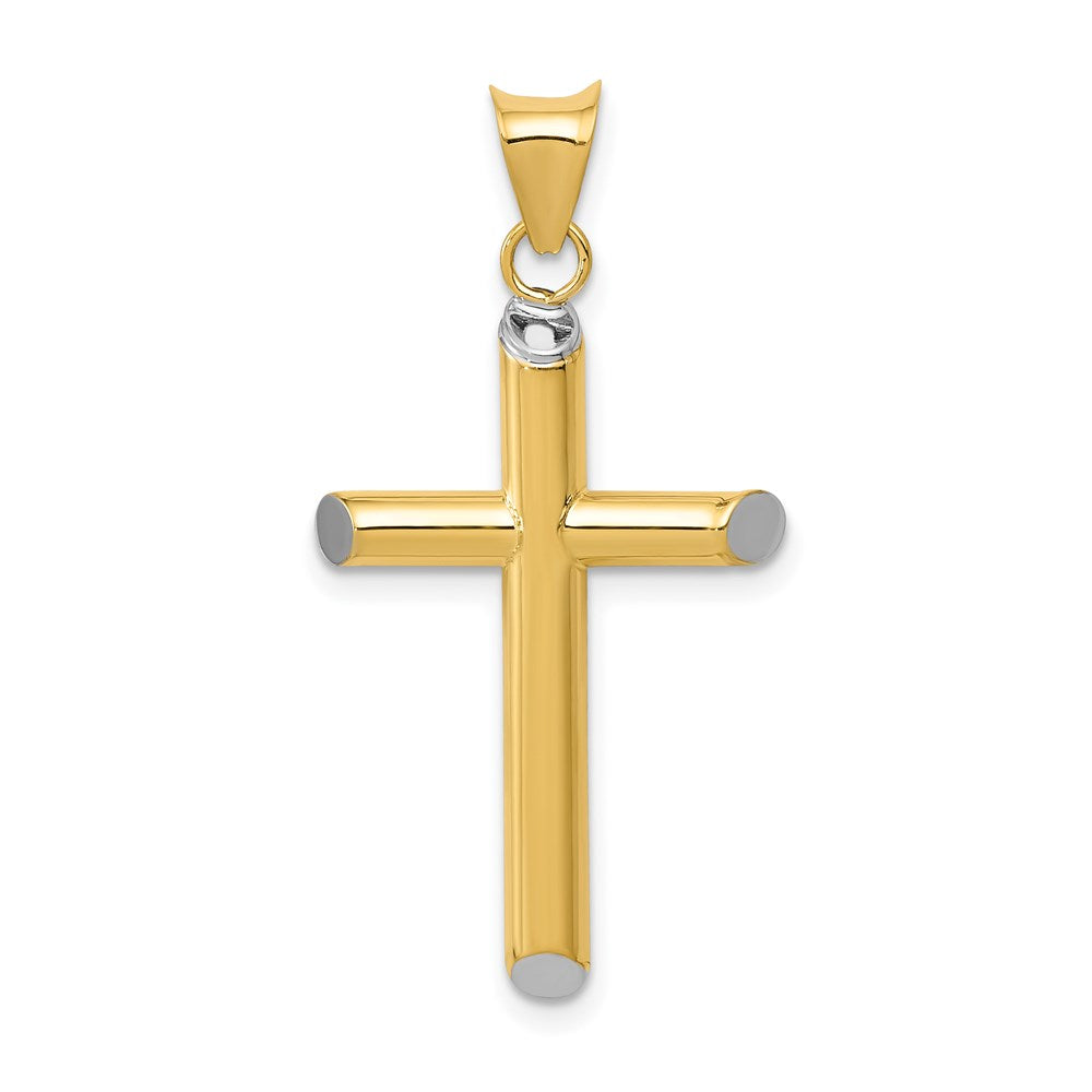 14k Yellow & Rhodium 16 mm 3-D Hollow Cross Pendant (1.09 grams)
