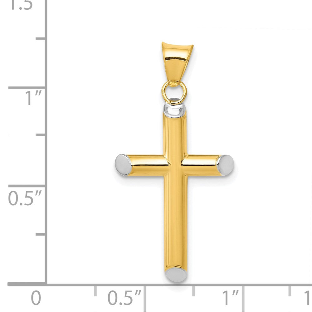 14k Yellow & Rhodium 17 mm 3-D Hollow Cross Pendant (0.98 grams)
