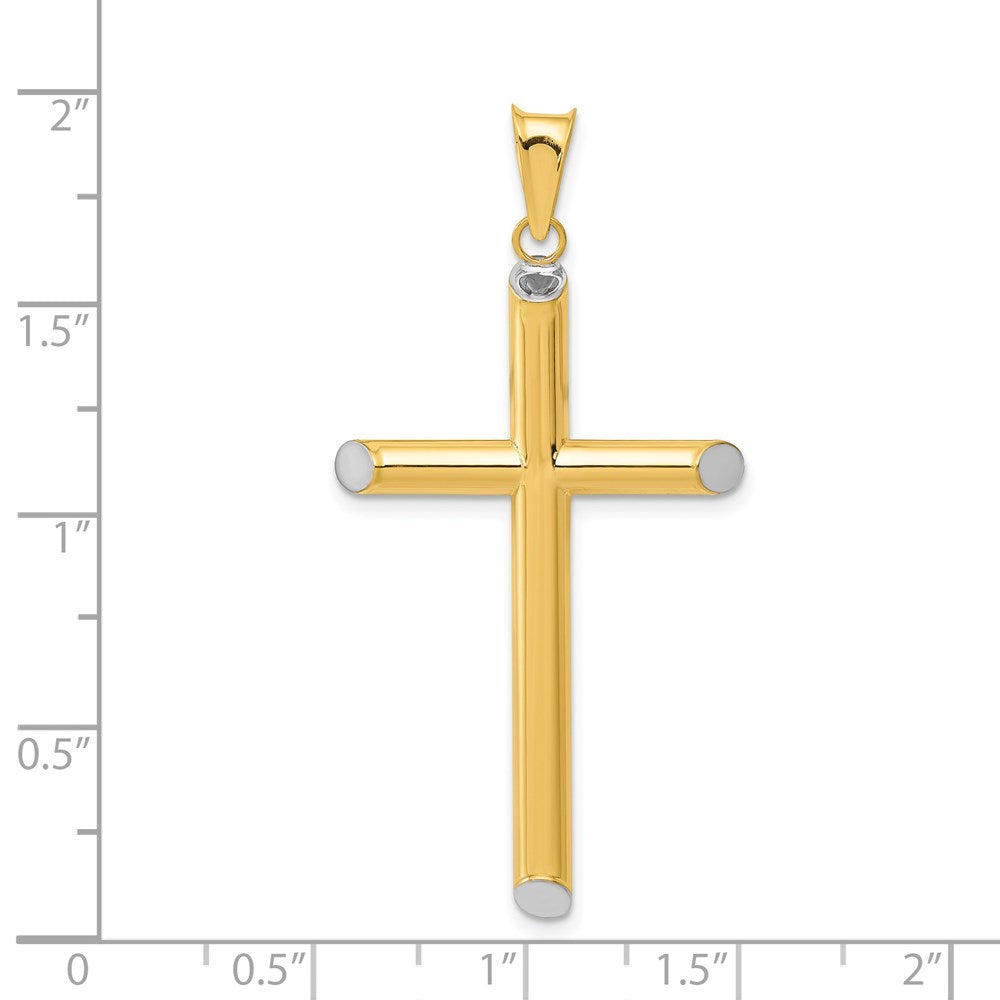 14k Yellow & Rhodium 24 mm 3-D Hollow Cross Pendant (1.79 grams)