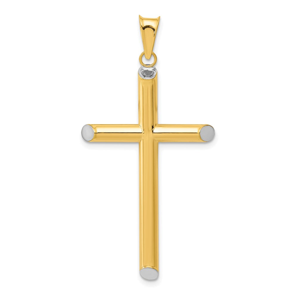 14k Yellow & Rhodium 24 mm 3-D Hollow Cross Pendant (1.79 grams)