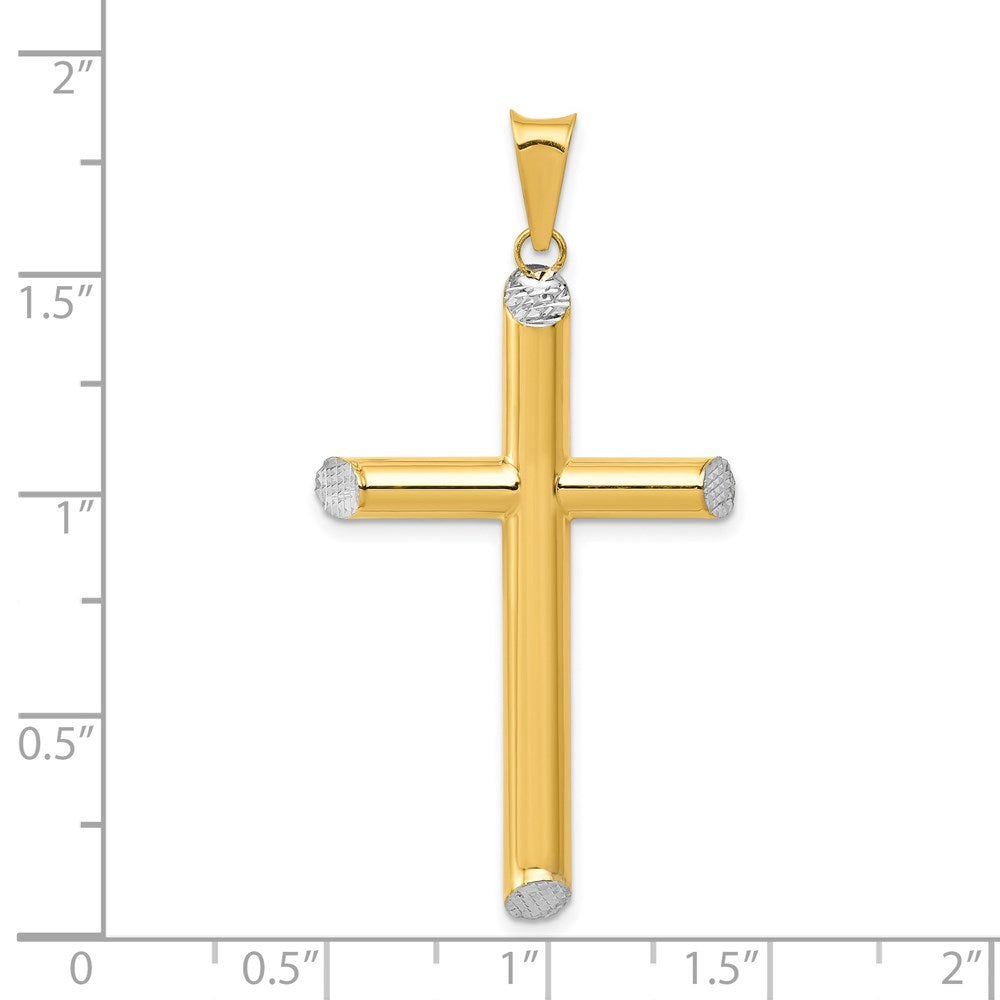 14k Yellow & Rhodium 25 mm 3-D Hollow D/C Cross Pendant (1.63 grams)