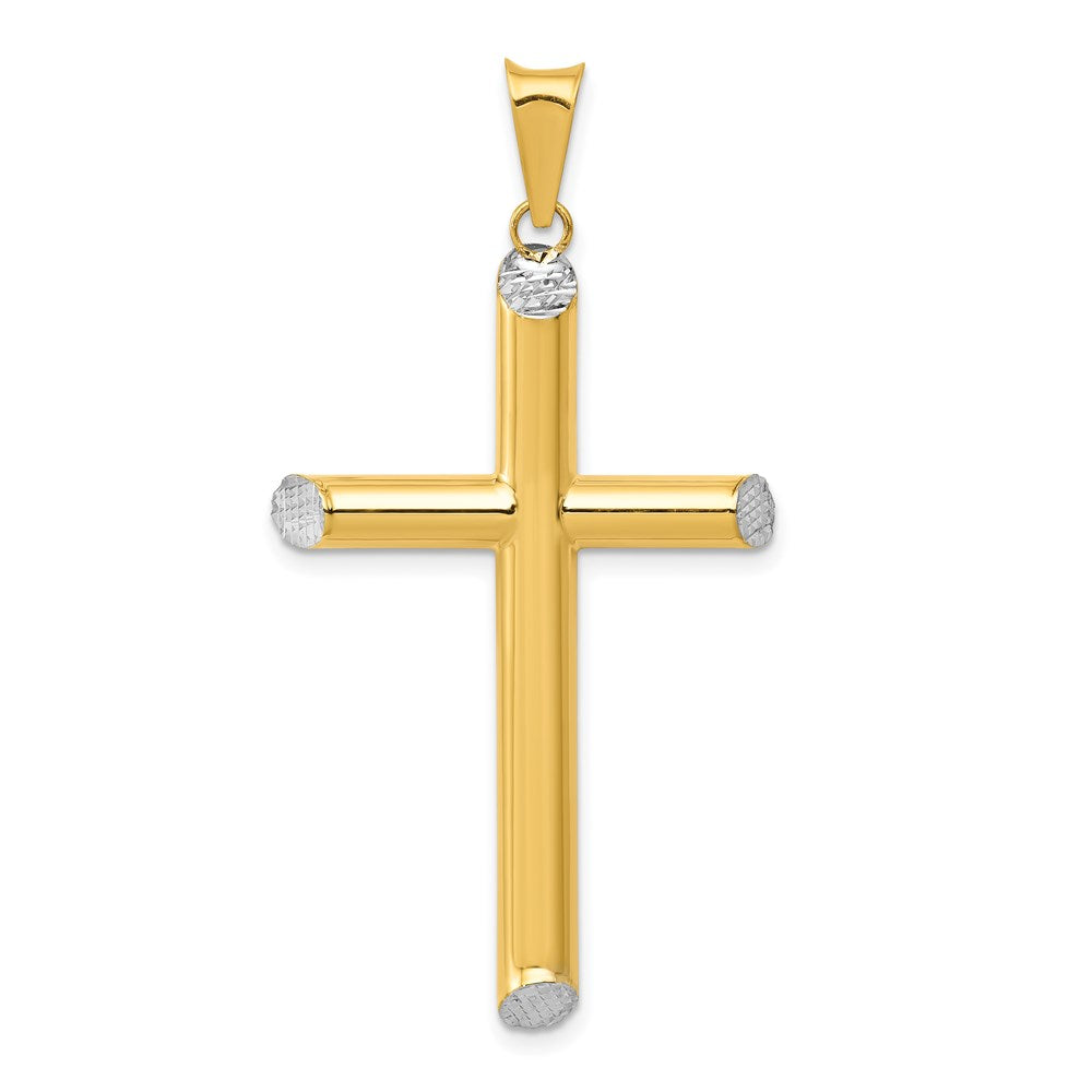 14k Yellow & Rhodium 25 mm 3-D Hollow D/C Cross Pendant (1.63 grams)