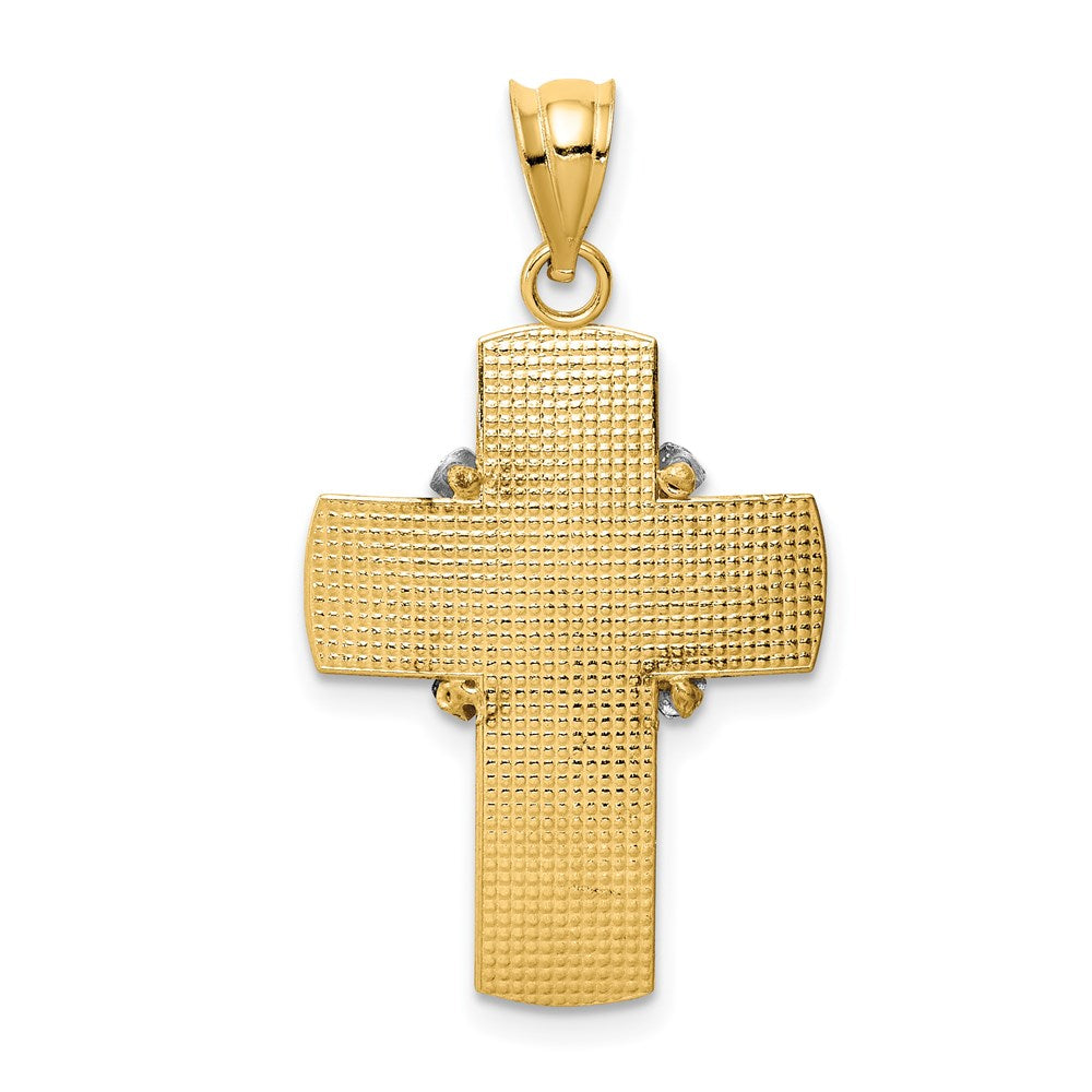 14k Two-tone 18 mm Two-tone Diamond-cut Cross Pendant (1.79 grams)