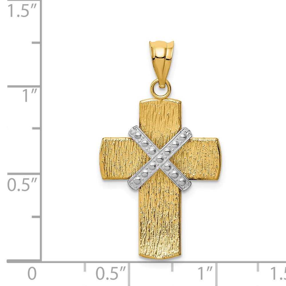 14k Two-tone 18 mm Two-tone Diamond-cut Cross Pendant (1.79 grams)