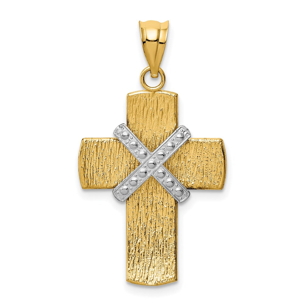 14k Two-tone 18 mm Two-tone Diamond-cut Cross Pendant (1.79 grams)
