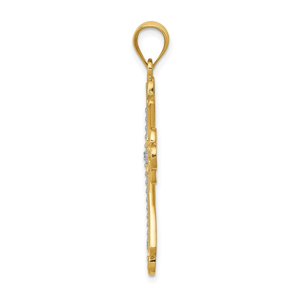 14k Yellow & Rhodium 22 mm Budded Cross Pendant (1.6 grams)