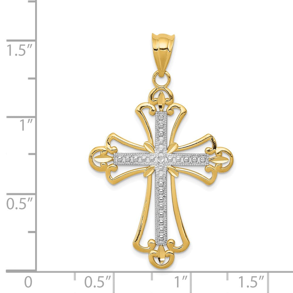 14k Yellow & Rhodium 22 mm Budded Cross Pendant (1.6 grams)