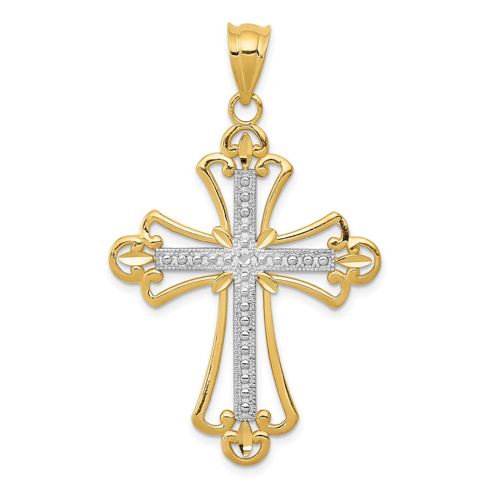14k Yellow & Rhodium 22 mm Budded Cross Pendant (1.6 grams)