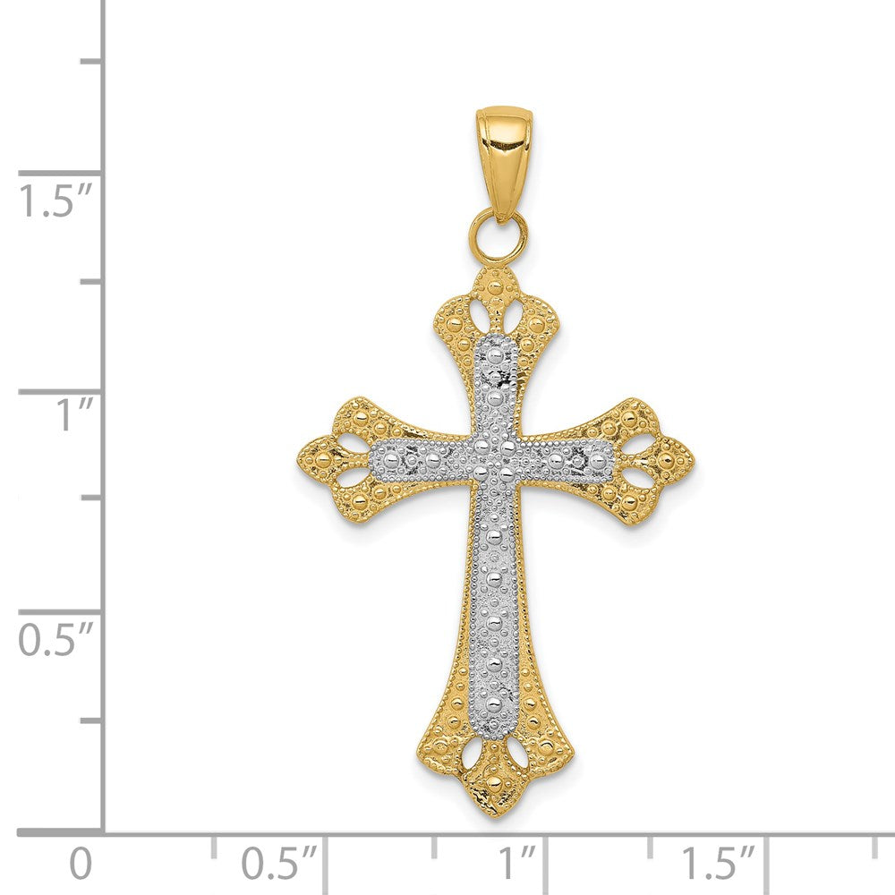 14k Yellow & Rhodium 23 mm Textured Cross Pendant (2.02 grams)