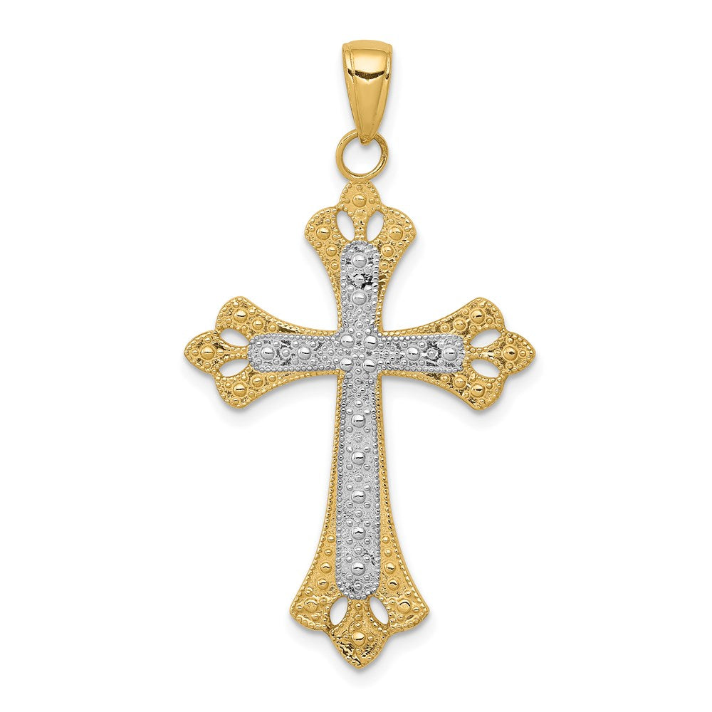 14k Yellow & Rhodium 23 mm Textured Cross Pendant (2.02 grams)