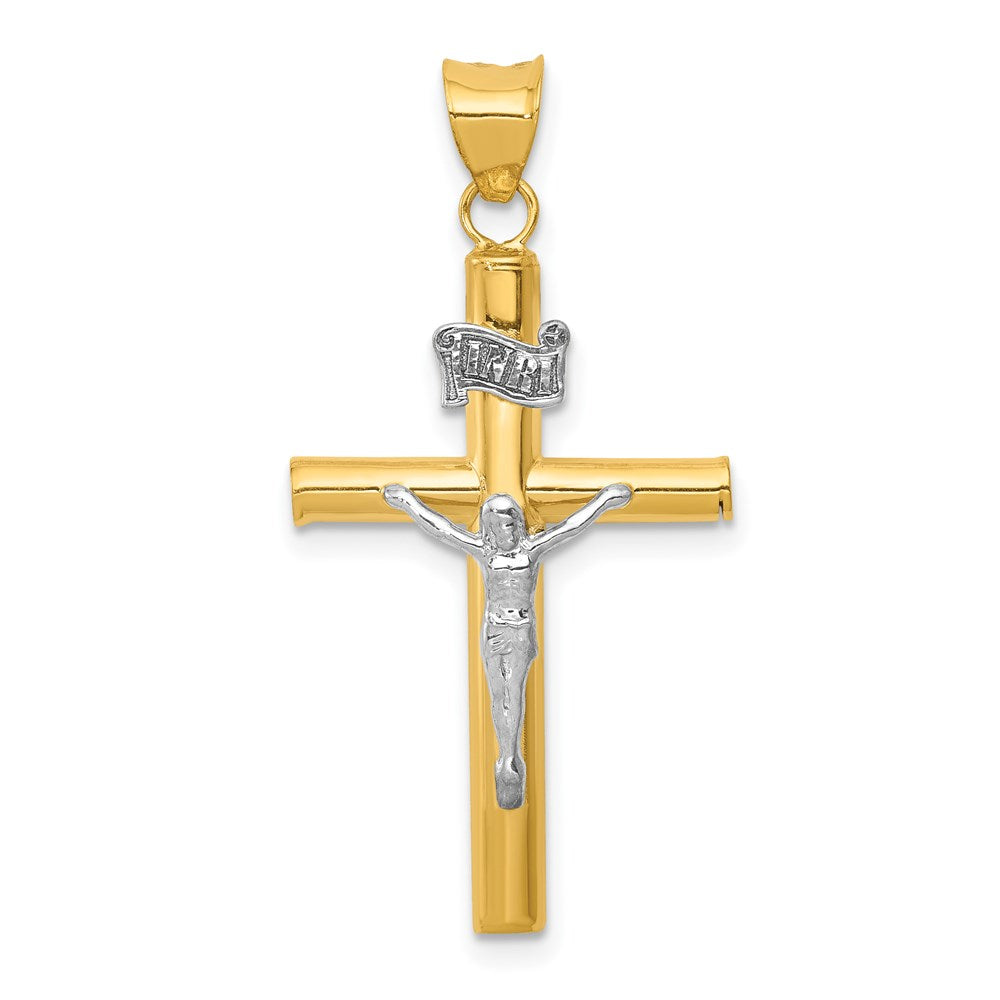 14k Two-tone 18 mm INRI Crucifix Pendant (1.35 grams)