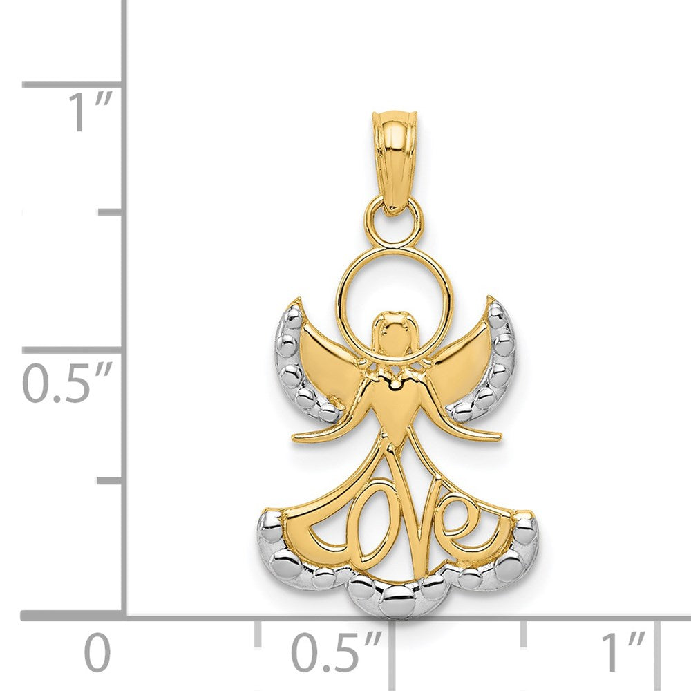 14k Yellow & Rhodium 15 mm LOVE Angel Pendant (1.11 grams)