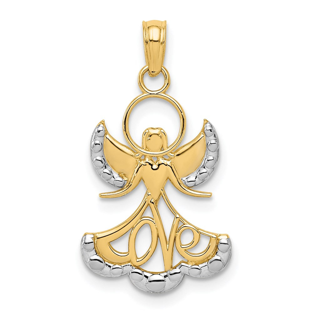 14k Yellow & Rhodium 15 mm LOVE Angel Pendant (1.11 grams)