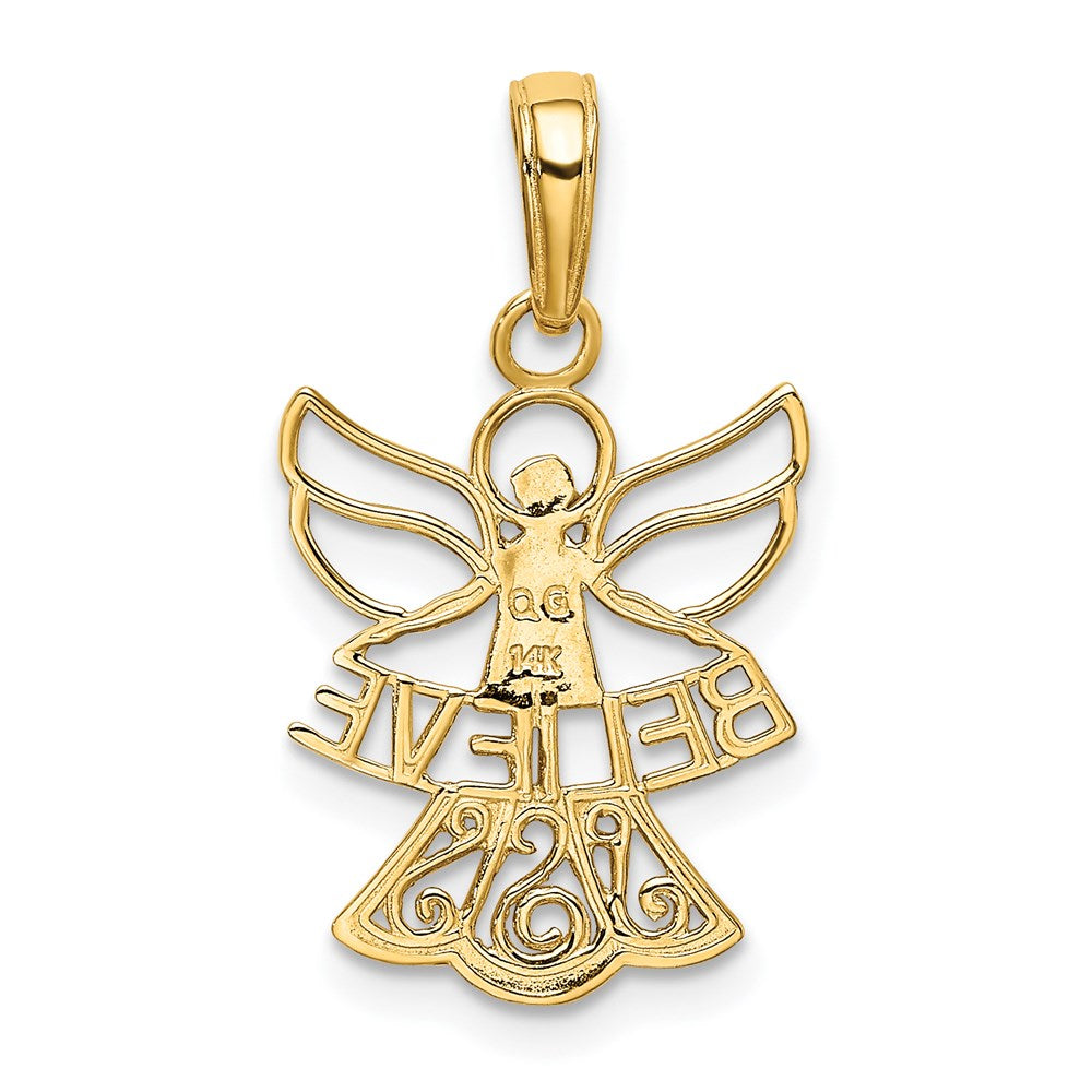14k Yellow & Rhodium 15 mm BELIEVE Angel Pendant (0.78 grams)