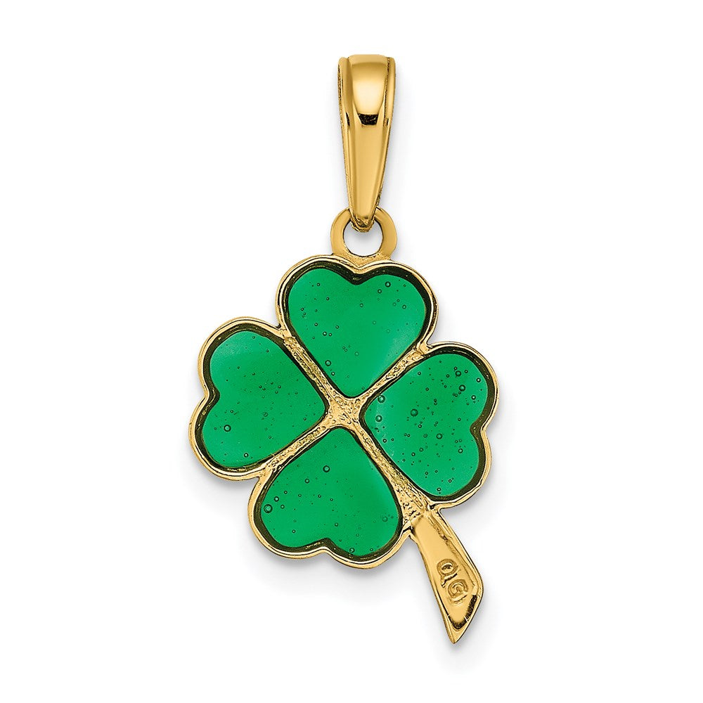 14k Yellow Gold 10 mm 4-Leaf Clover Enameled Pendant (0.59 grams)