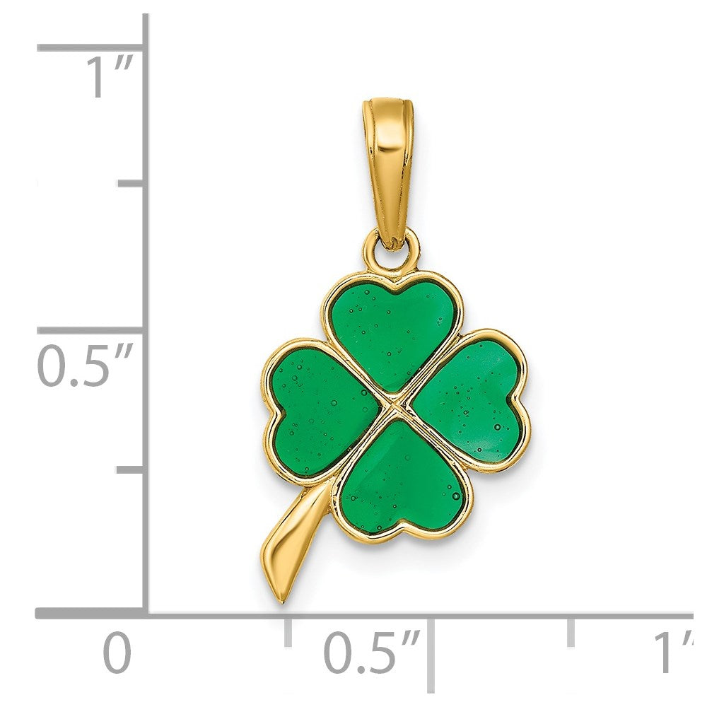 14k Yellow Gold 10 mm 4-Leaf Clover Enameled Pendant (0.59 grams)