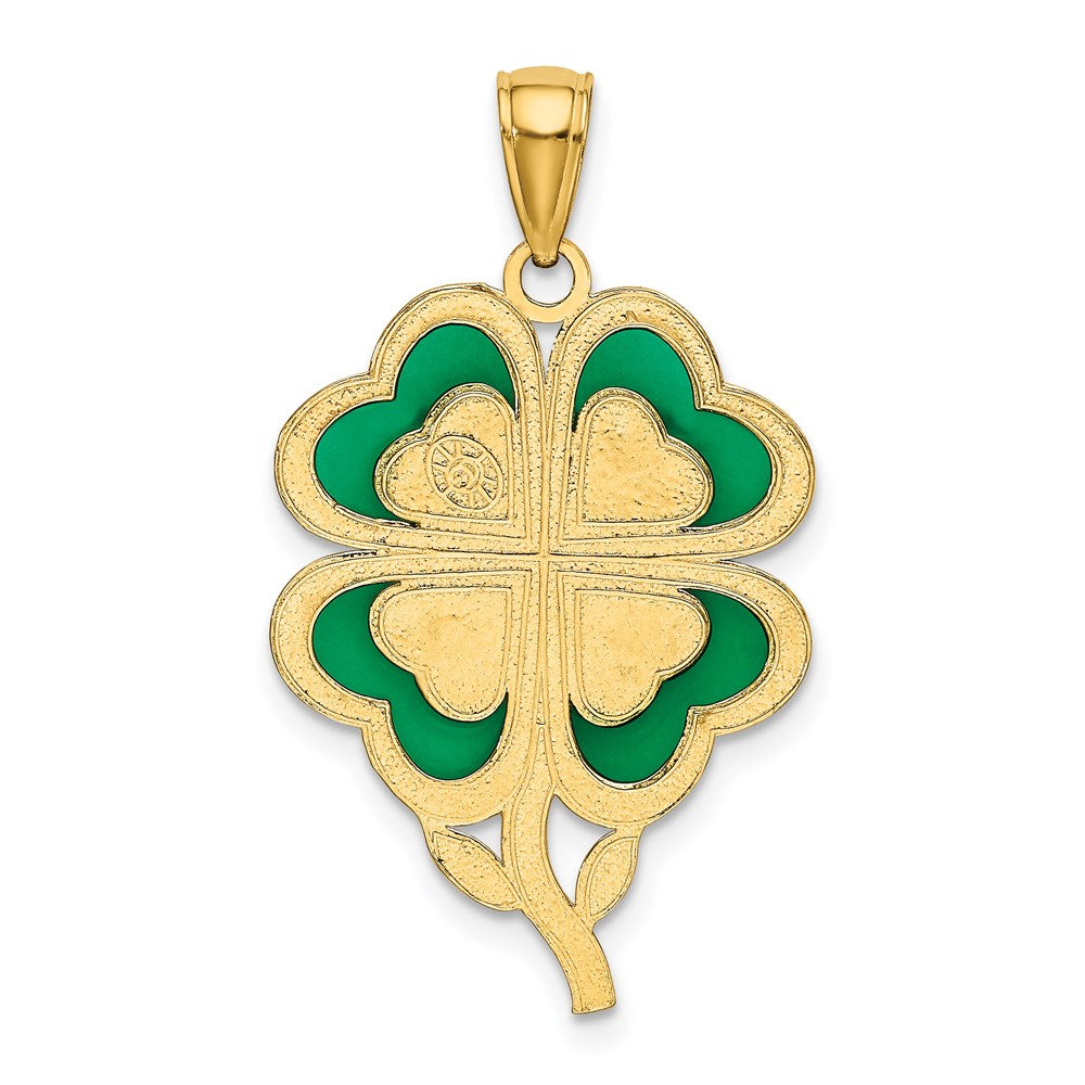 14k Yellow Gold 20 mm 4-Leaf Clover Pendant with Enameled Tips Pendant (2.19 grams)