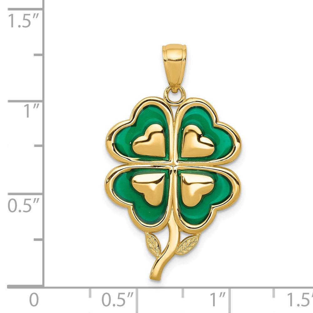 14k Yellow Gold 20 mm 4-Leaf Clover Pendant with Enameled Tips Pendant (2.19 grams)