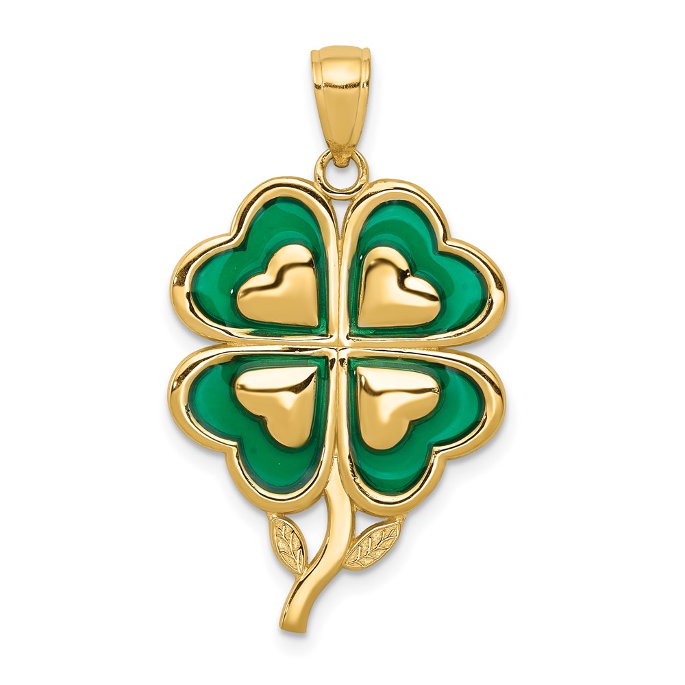 14k Yellow Gold 20 mm 4-Leaf Clover Pendant with Enameled Tips Pendant (2.19 grams)