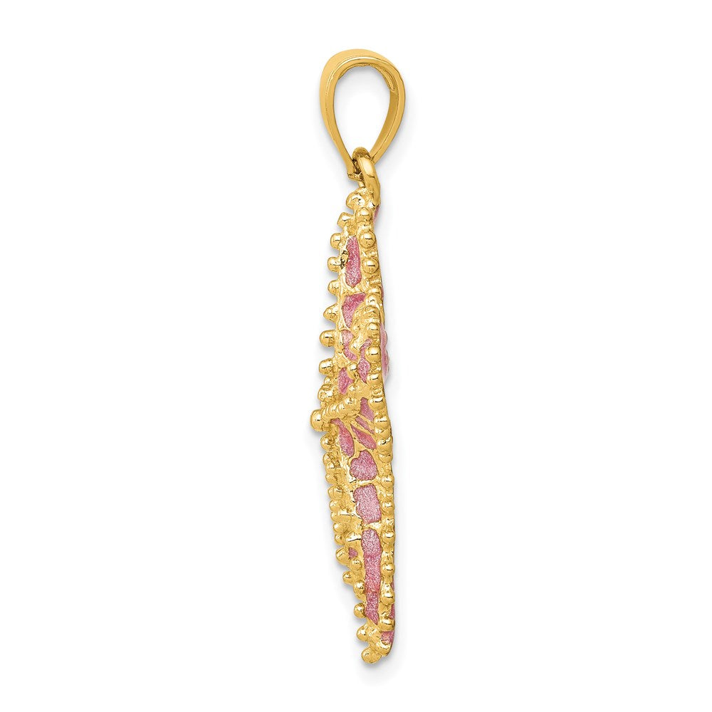 14k Yellow Gold 23 mm Pink Enameled Starfish Pendant (2.24 grams)